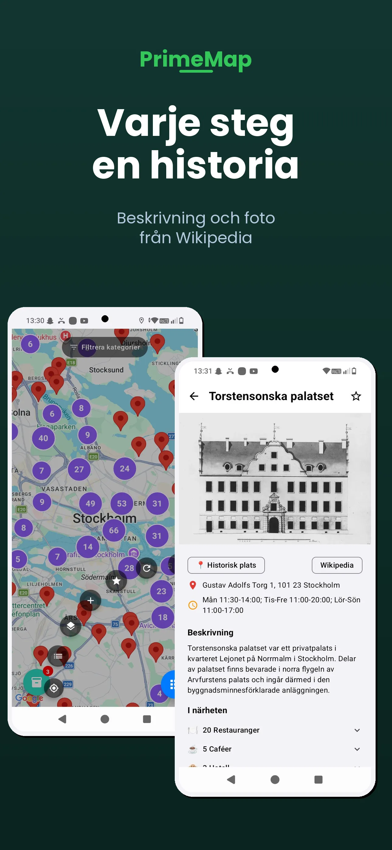PrimeMap Android – Map of historic sites with Wikipedia details