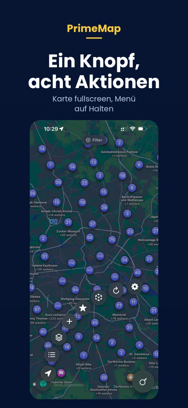 PrimeMap App – Karte mit historischen Sehenswürdigkeiten in Deutschland